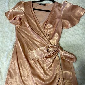 VICI blush satin wrap dress